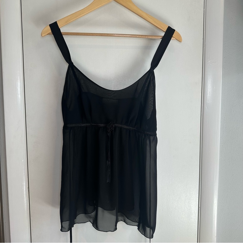 Creaciones Parisina Sheer Babydoll Tie Back Top. Size: Small. Color: Black.